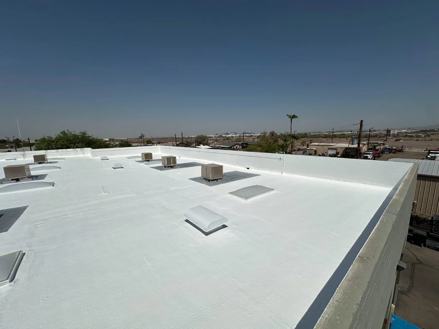 Completed foam roof on a commercial building