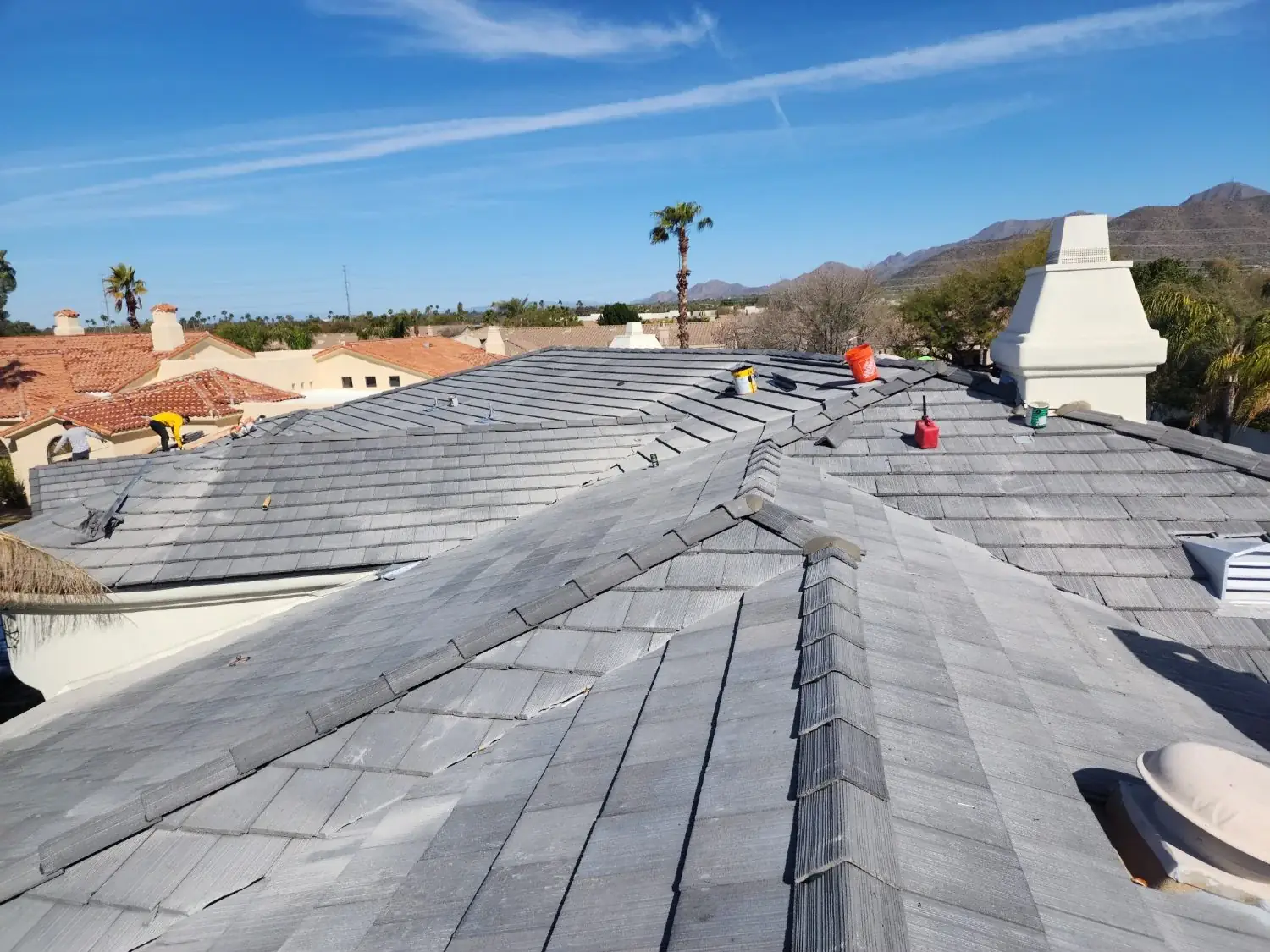 View along the ridge of a tile roof